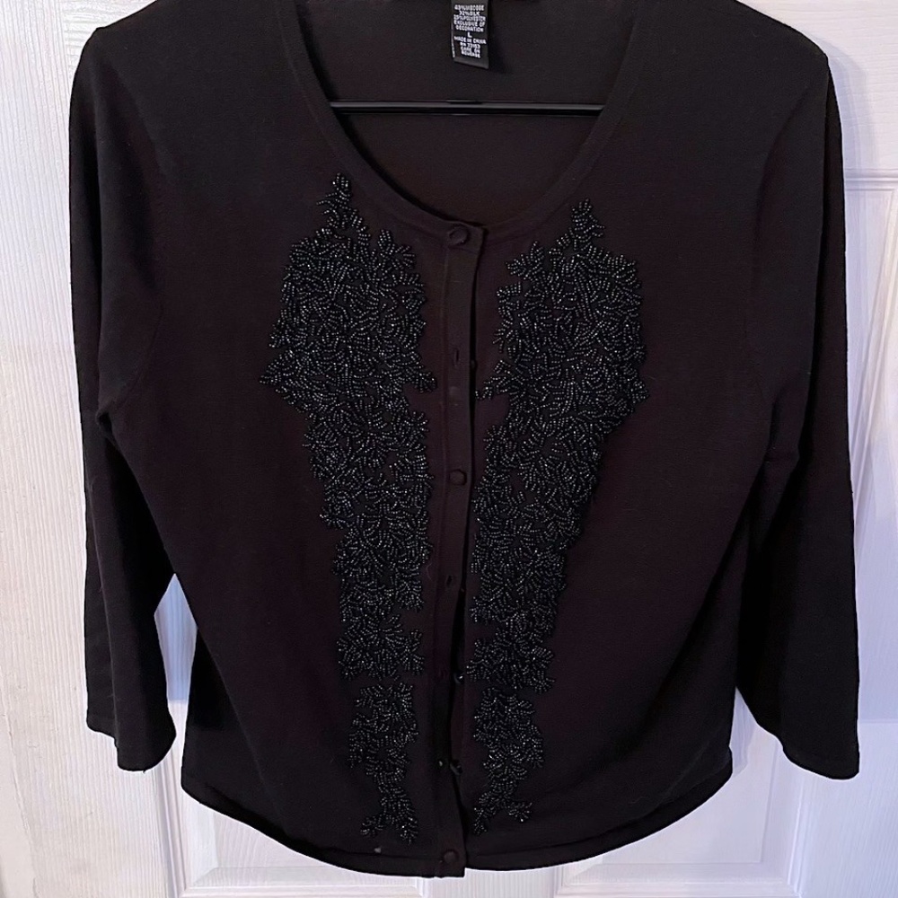 Spense Evening Black Button Down Embroidered Card… - image 2